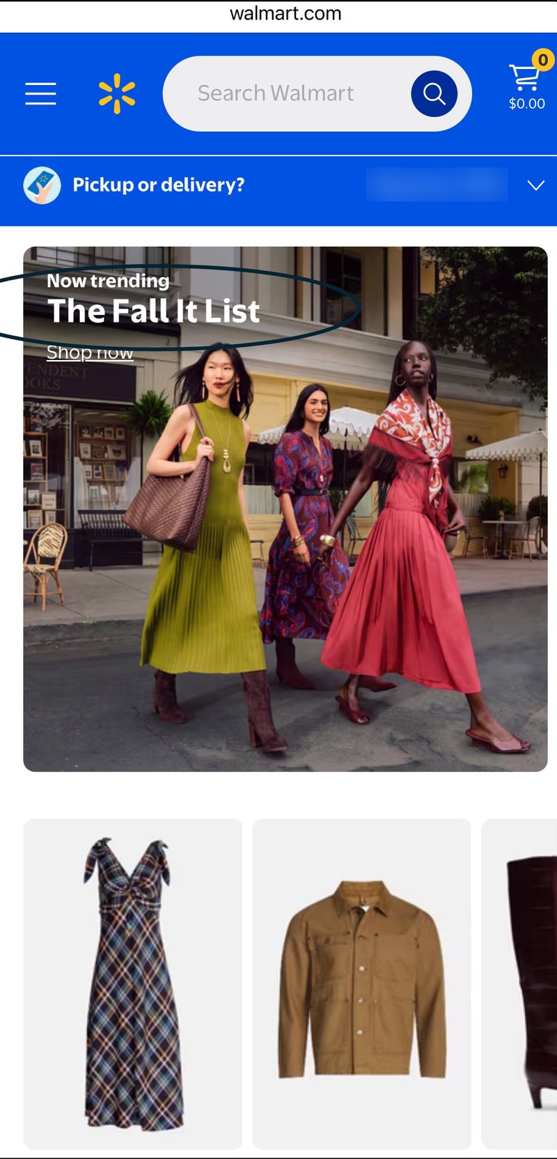 Clothing page, with the Fall It List trend story circled