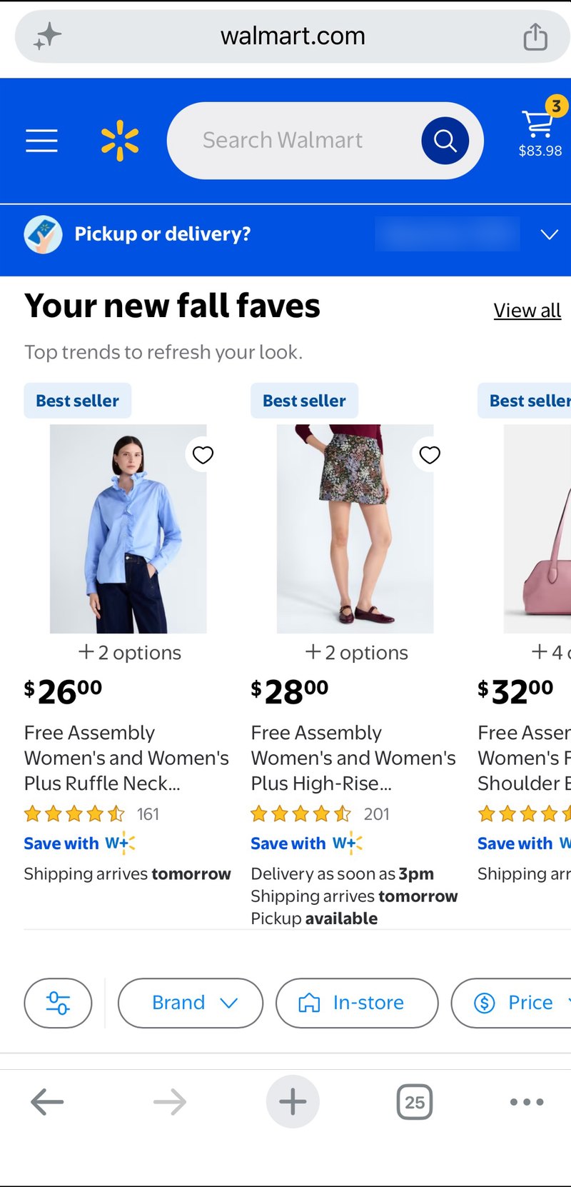 Fall faves product grid, showing Free Assembly items